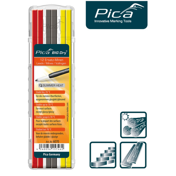 Набор сменных грифелей-стержней (12 шт) для карандаша Pica Big Dry Longlife