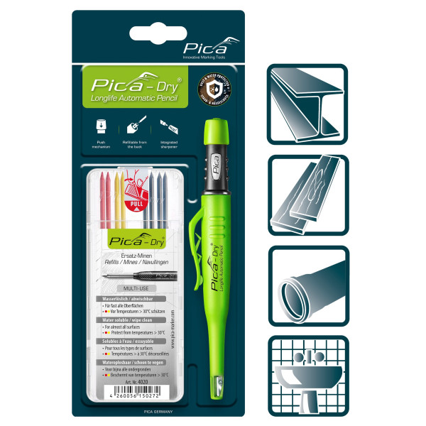 Набор строительный карандаш Pica Dry Longlife с грифелями-стержнями 30402