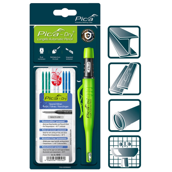 Набор строительный карандаш Pica Dry Longlife с грифелями-стержнями 30404
