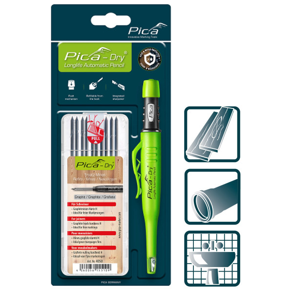 Набор строительный карандаш Pica Dry Longlife с грифелями-стержнями 30405