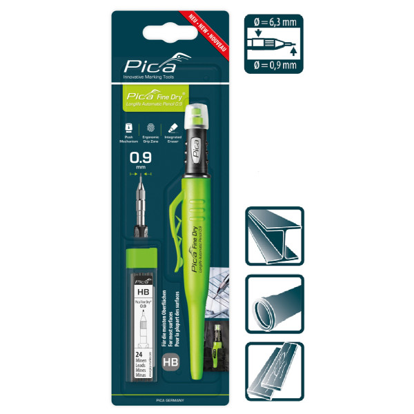 Набор строительный карандаш Pica Fine Dry Longlife с серыми грифелями твердость HB