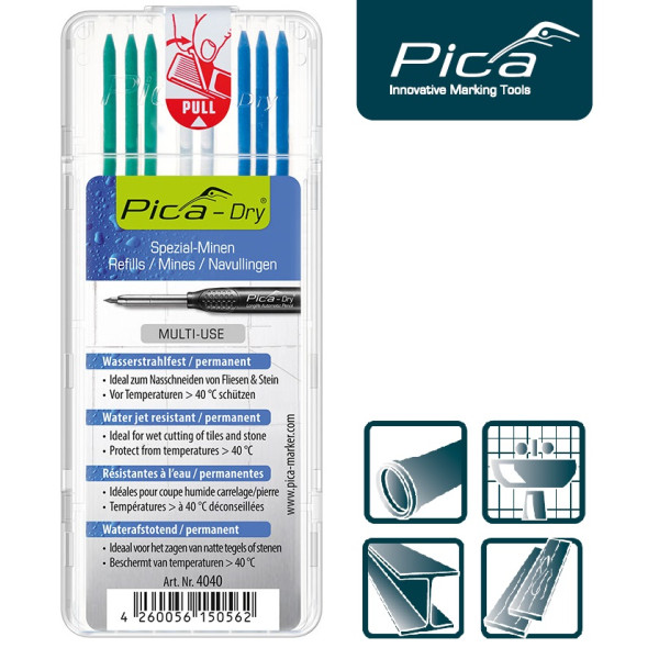 Набор сменных грифелей-стержней (8 шт) для Pica Dry Longlife