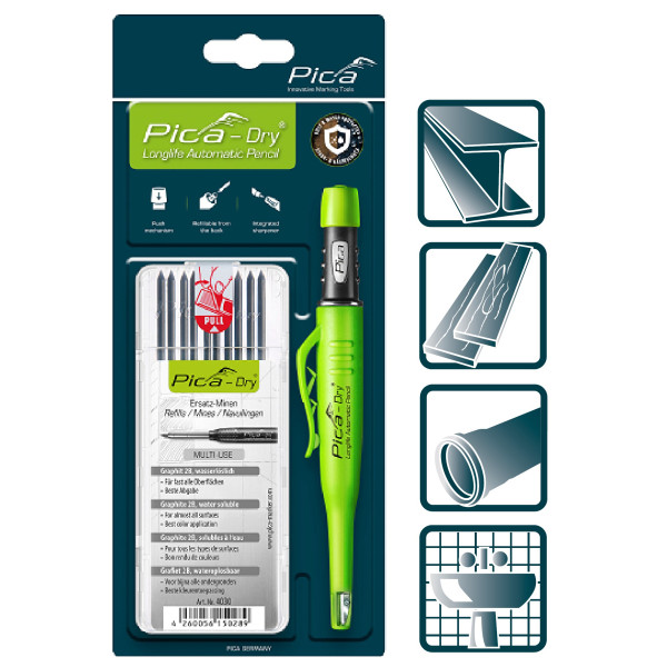 Набор строительный карандаш Pica Dry Longlife с грифелями-стержнями 30403