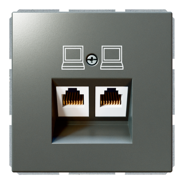 Розетка двойная компьютерная RJ45 cat 5 с накладкой - FD (никель), артикул FD6106NI