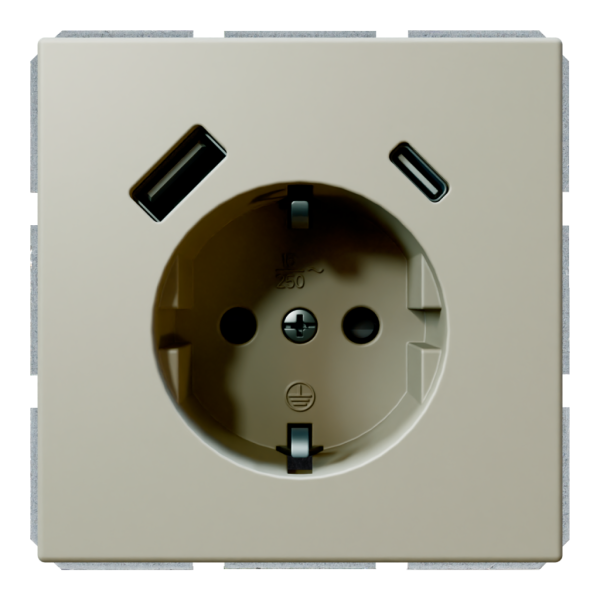 Розетка SCHUKO® с зарядным USB-интерфейсом 25Вт (A+C) - FD (тауп матовый - soft touch), артикул FD5501USB-25PTM