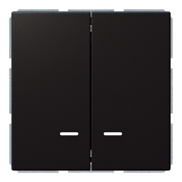 Выключатель 2-клавишный 10A с LED-подсветкой с клавишами - FD (черный матовый - soft touch), артикул FD3023NPBM