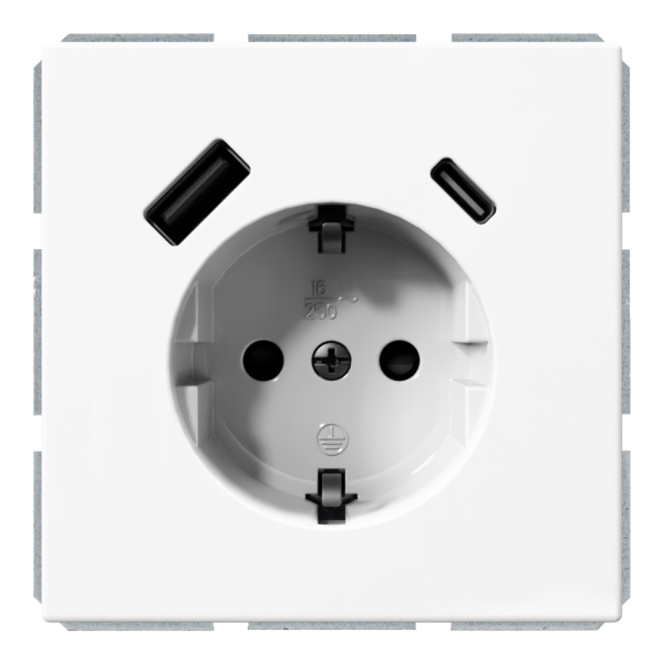 Розетка SCHUKO® с зарядным USB-интерфейсом 25Вт (A+C) - FD (белый глянцевый), артикул FD5501USB-25W