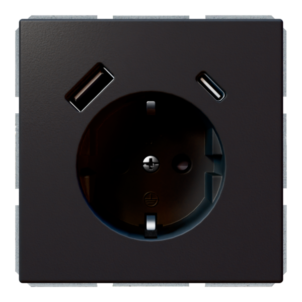 Розетка SCHUKO® с зарядным USB-интерфейсом 25Вт (A+C) - FD (черный матовый - soft touch), артикул FD5501USB-25PBM