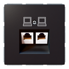 Розетка двойная компьютерная RJ45 cat 6 с накладкой - FD (черный матовый - soft touch), артикул FD6108PBM